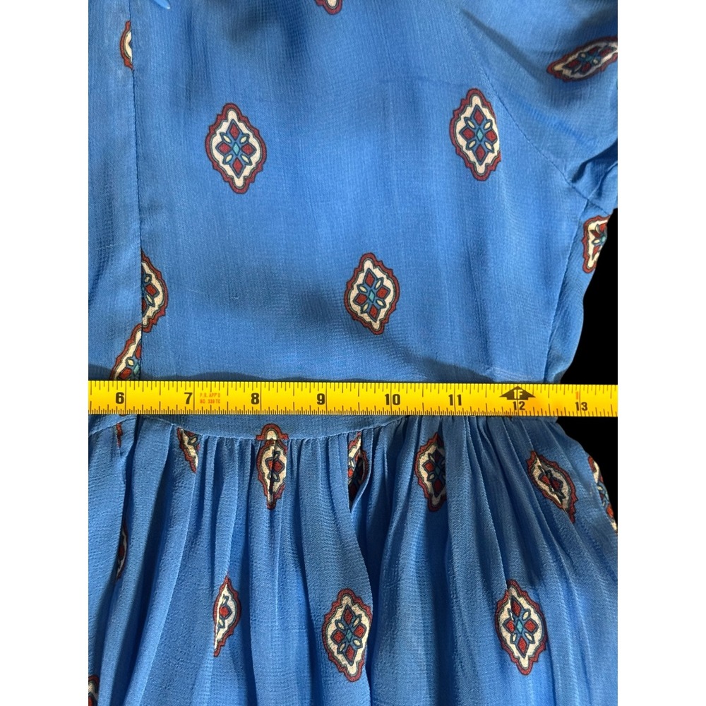 FARM Rio Ainika Tiles Maxi Dress Blue Long Sleeve V Neck Tiered Flowy - Picture 6 of 14